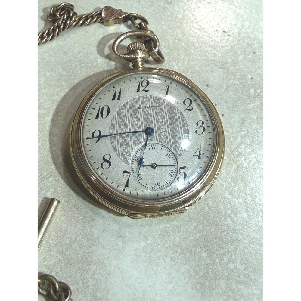 Antique ELGIN 14K Solid Gold 585 Fine 15 Jewels Pocket Watch Case Chain Fob
